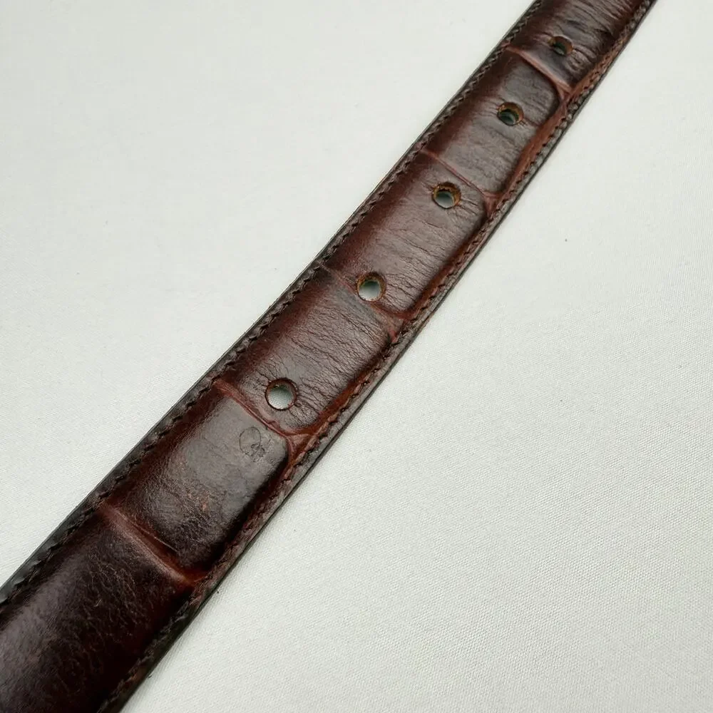 Vintage Joan & David Calfskin Brown Leather Belt Croc Embossed 90s Minimal